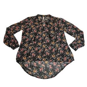 Xhilaration Split Neck Semi Sheer Floral Blouse w/ Tassel Size L Boho Bloomcore
